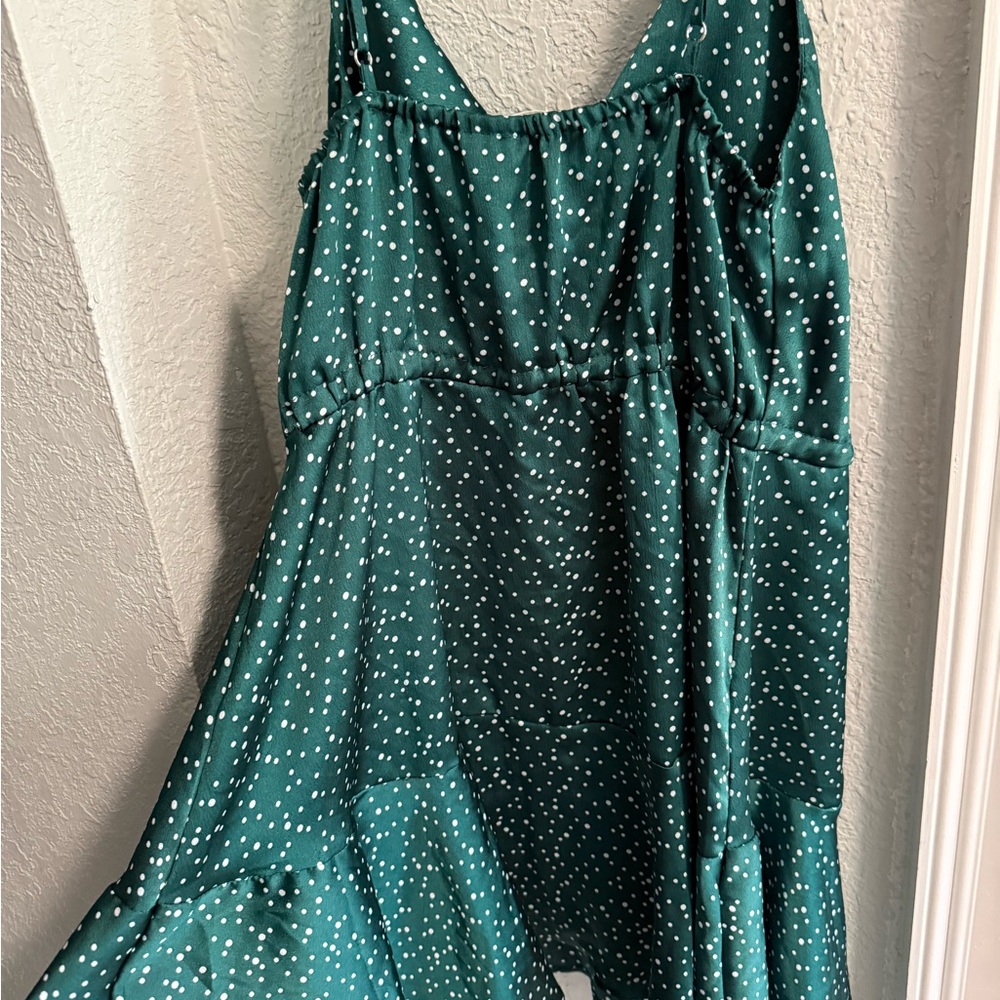 Goodnight Macaroon Cowl Neck Forest Green Dress with White Dots - Picture 7 of 8